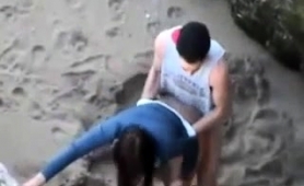 Wild Brunette Girlfriend Gets Banged Doggystyle On The Beach