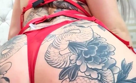 Tattooed Camgirl In Red Lingerie Exposes Her Fabulous Body