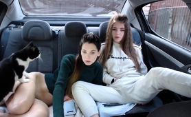 Hot Lesbian Camgirls Masturbating Together On The Backseat